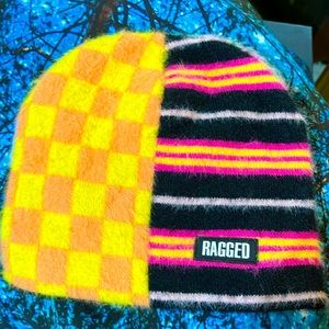 NWT Ragged Priest Eyelash Mixed Print Patchwork Checker Stripe Pastel Beanie Hat